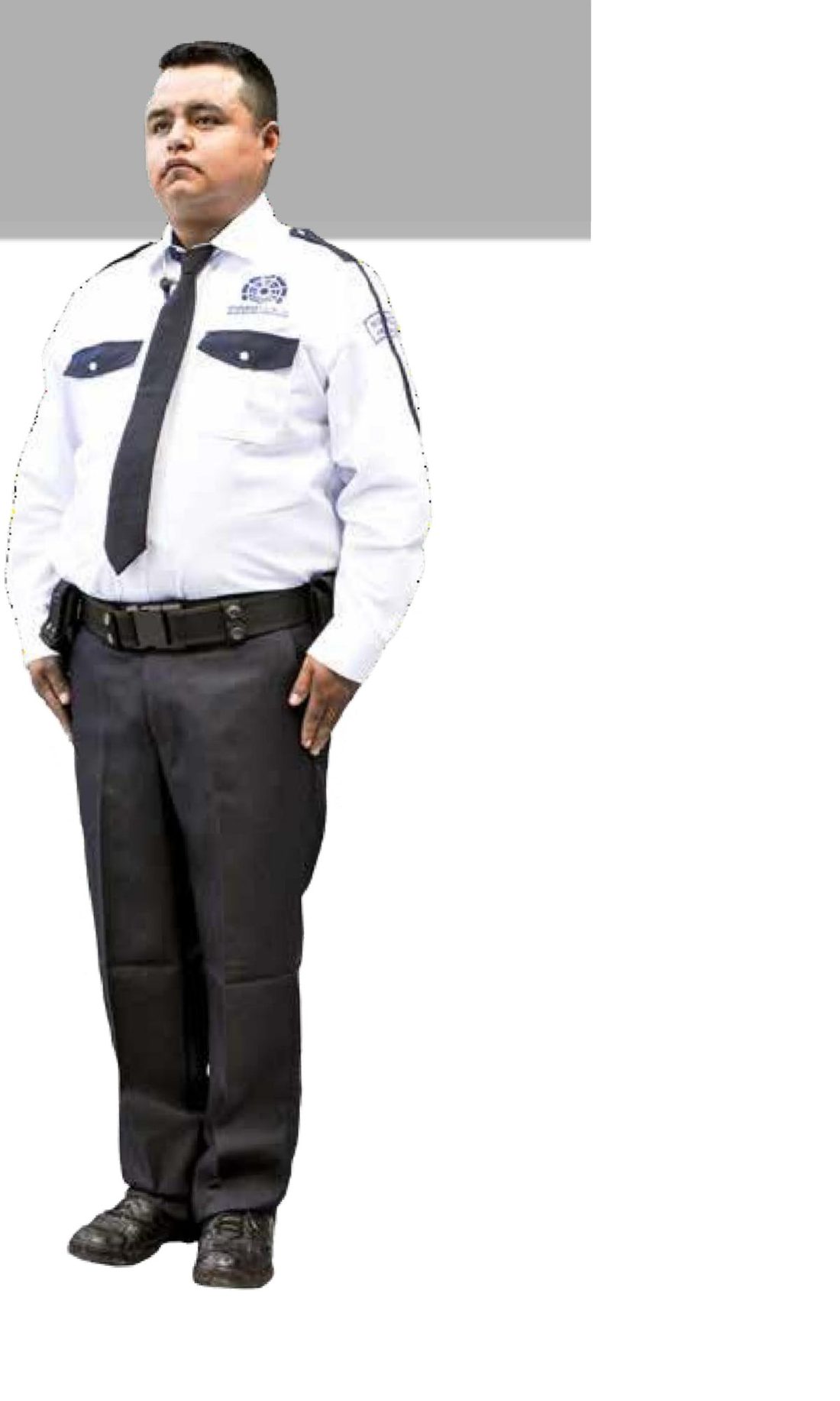 Uniforme y equipo estándar de un elemento de PIRBO Seguridad Privada